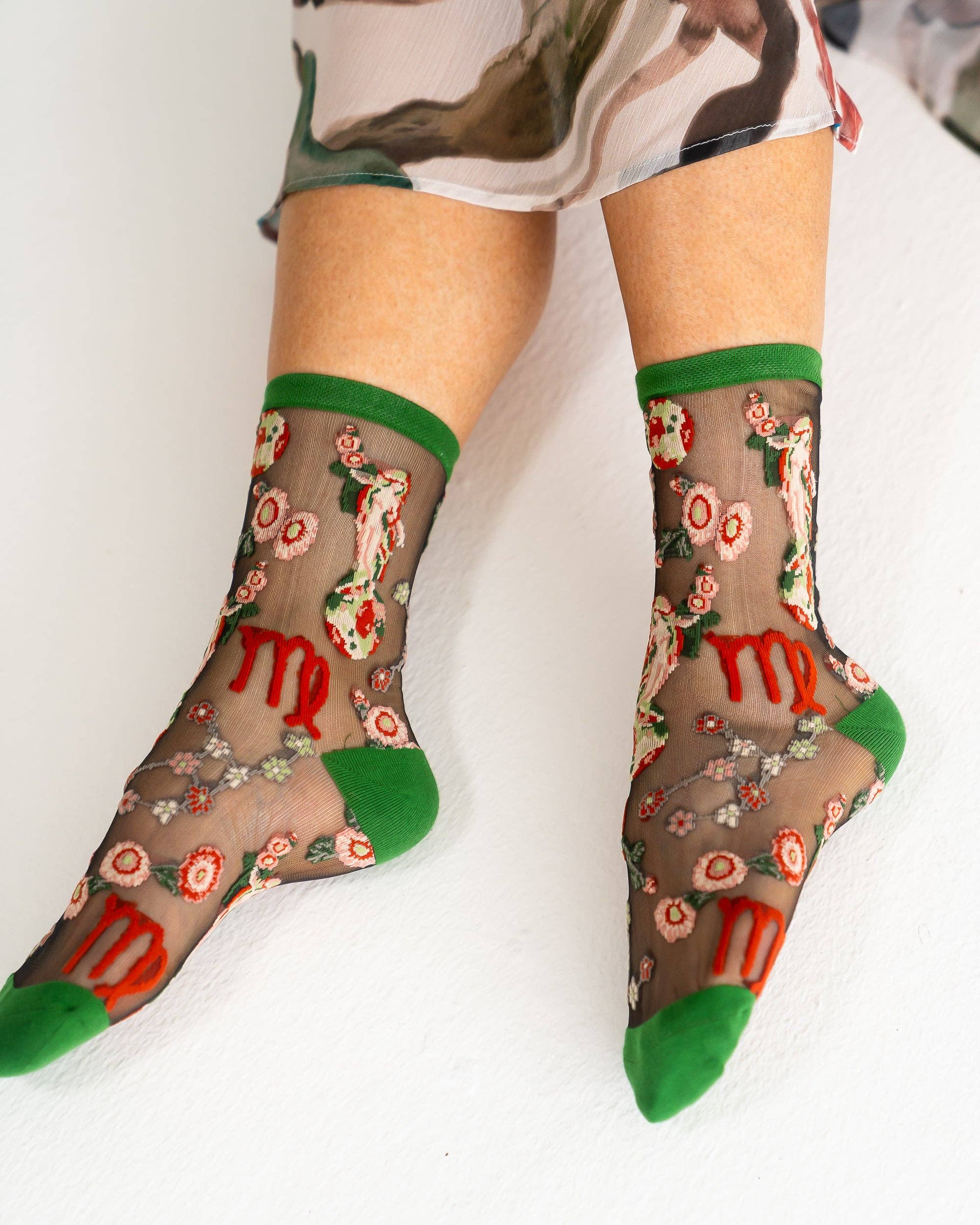 Virgo Zodiac Black Sheer Crew Sock