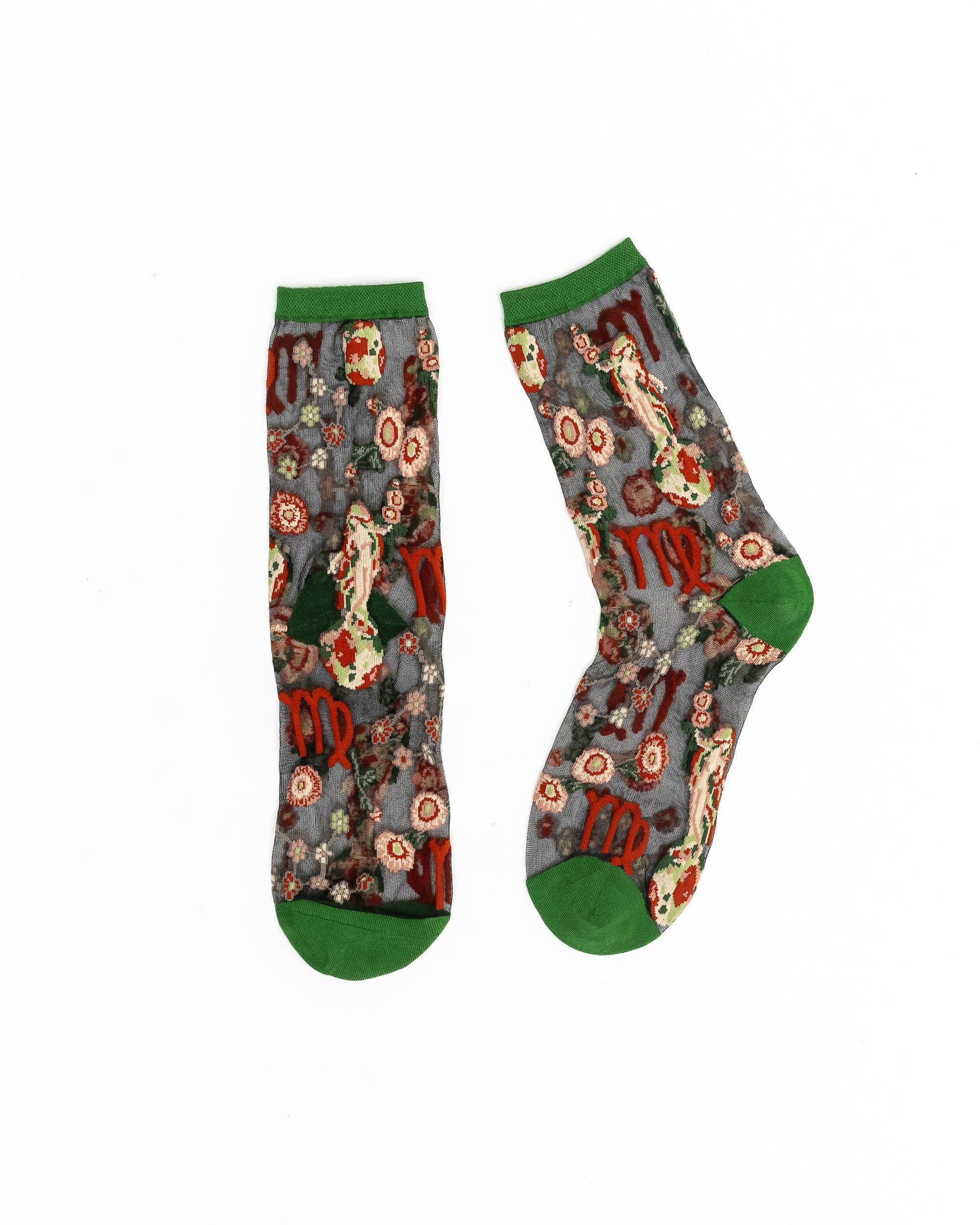 Virgo Zodiac Black Sheer Crew Sock