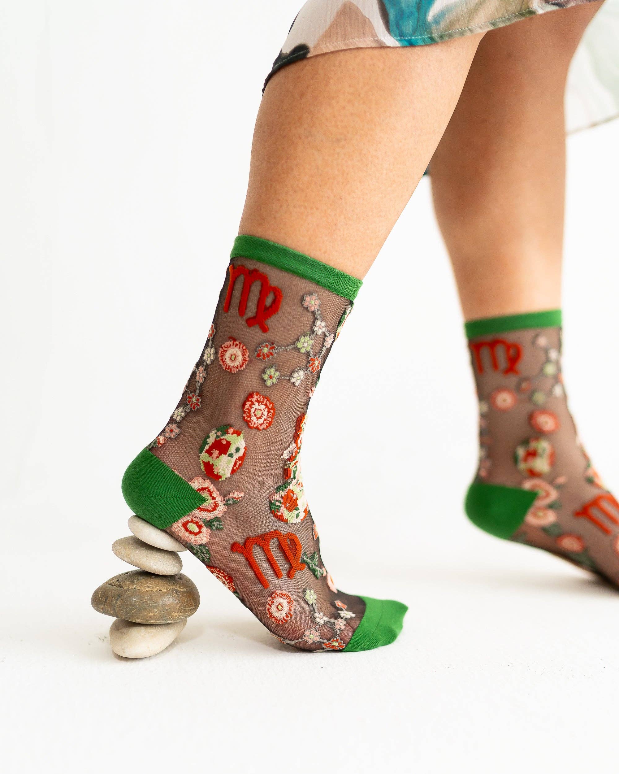 Virgo Zodiac Black Sheer Crew Sock