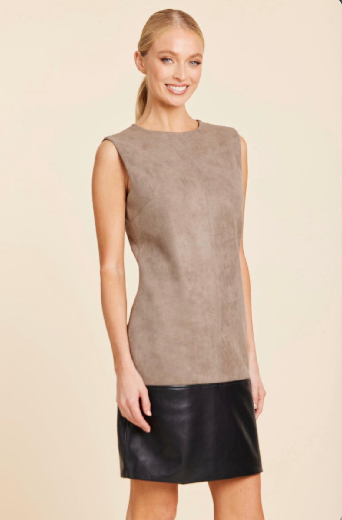 Faux Suede and Faux Leather Block Dress