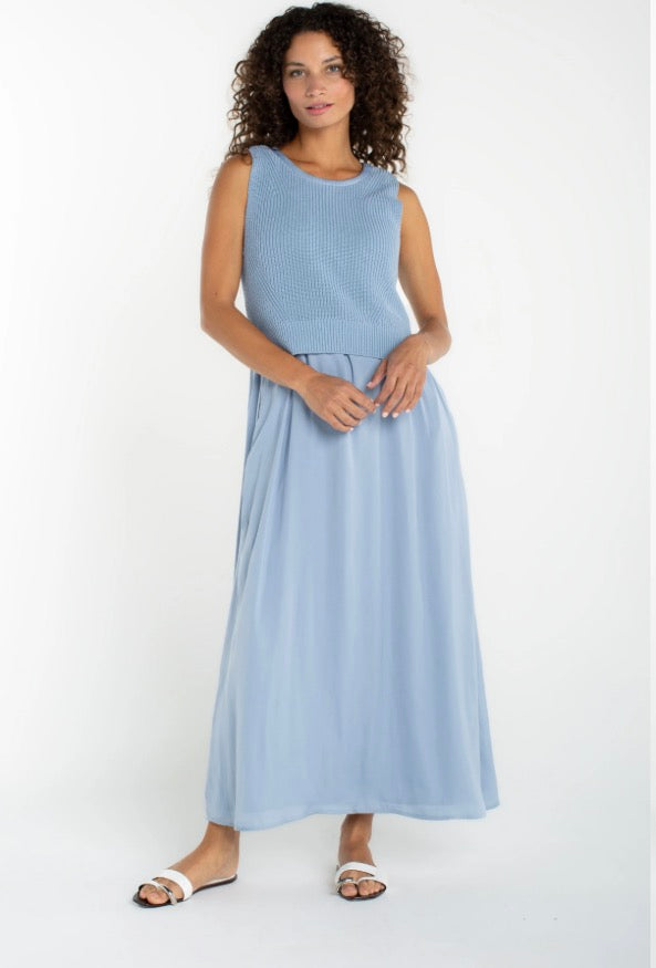 Sleeveless Tie Back Sweater Woven Dress - Urban Shoetique