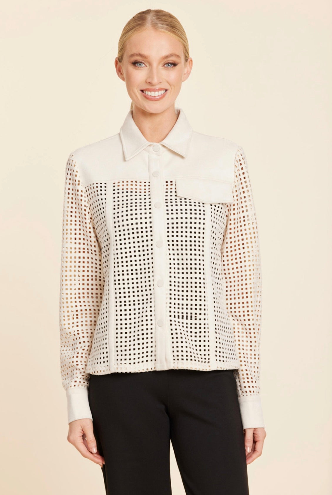 Faux Suede Lattice Cut Out Shirt