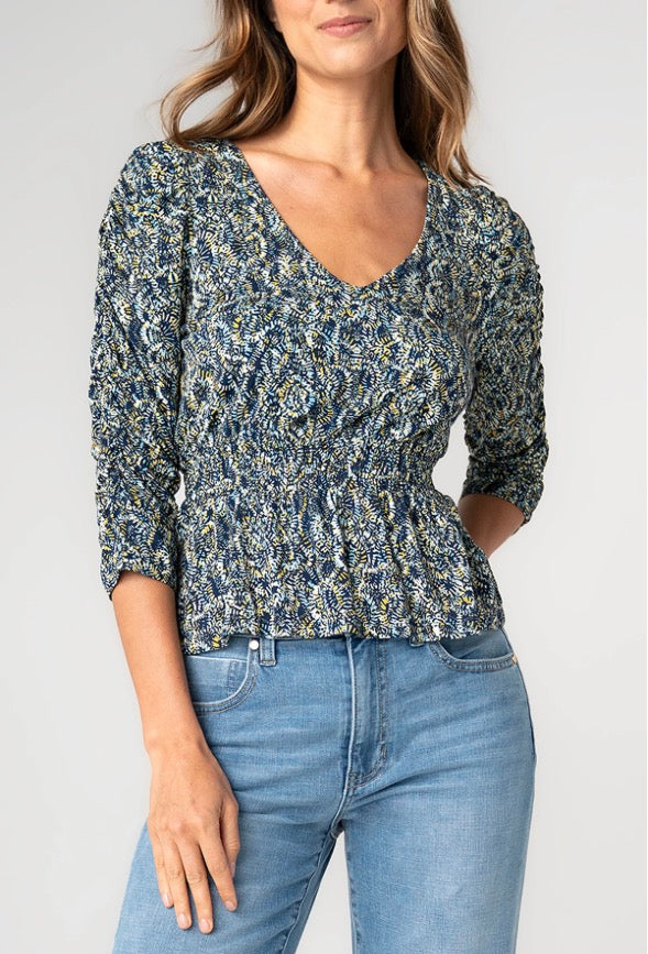 3/4 Ruched Sleeve V Neck Knit Top LM8L35PK1P92