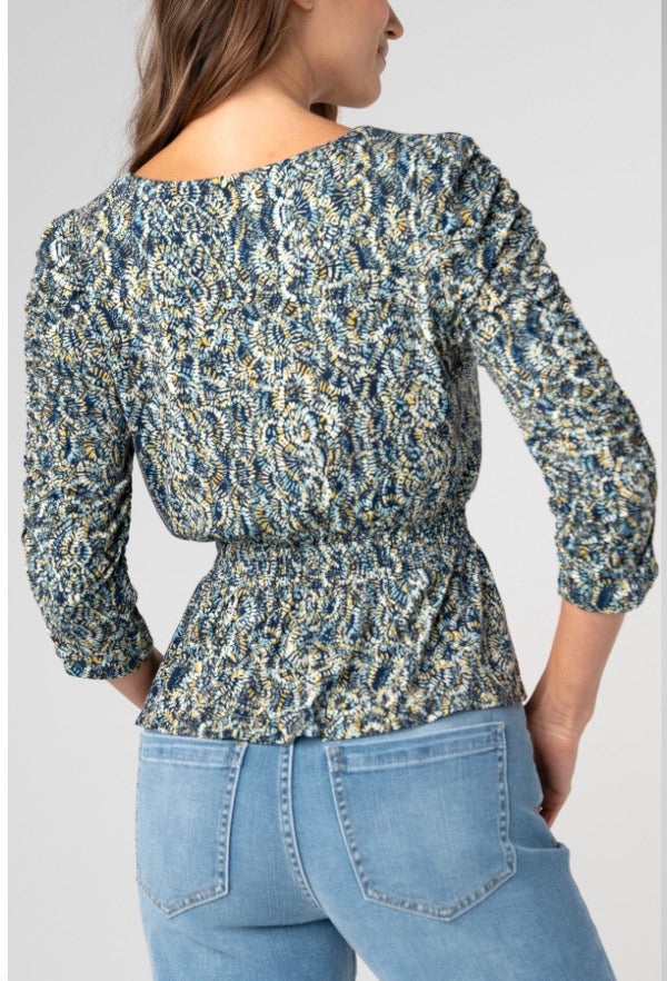 3/4 Ruched Sleeve V Neck Knit Top LM8L35PK1P92