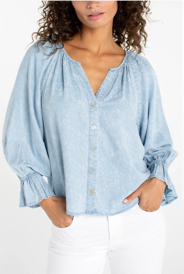 LM8K84TLQ 3/4 Sleeve Button Front Woven Top - Urban Shoetique