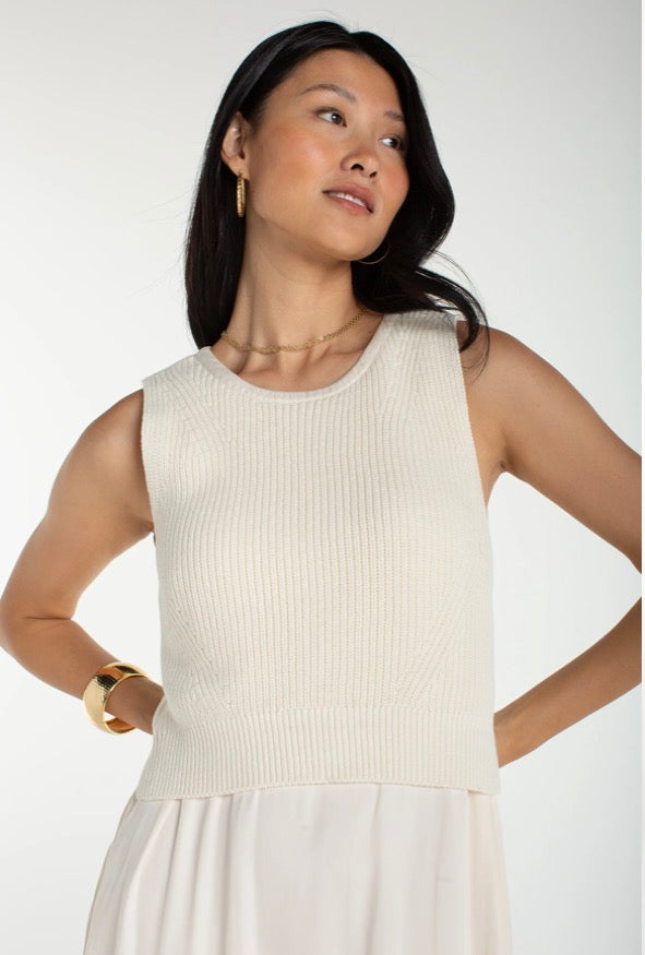 Sleeveless Tie Back Sweater Woven Dress - Urban Shoetique