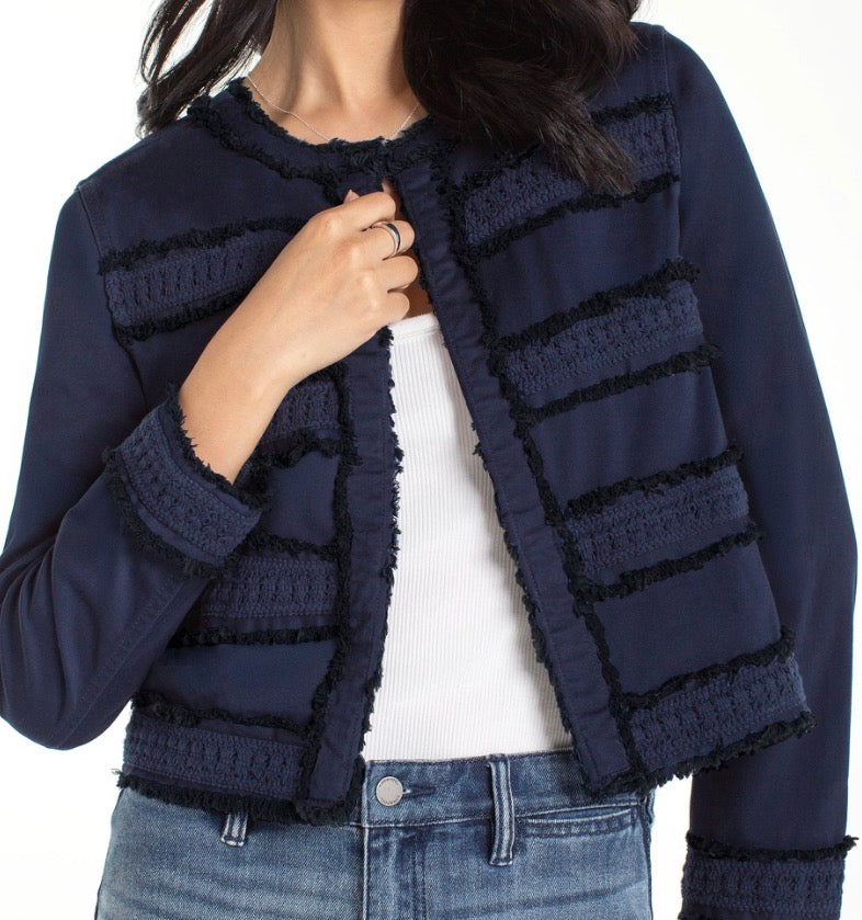 LM1B72L12 Collarless Jacket in Deep Midnight - Urban Shoetique