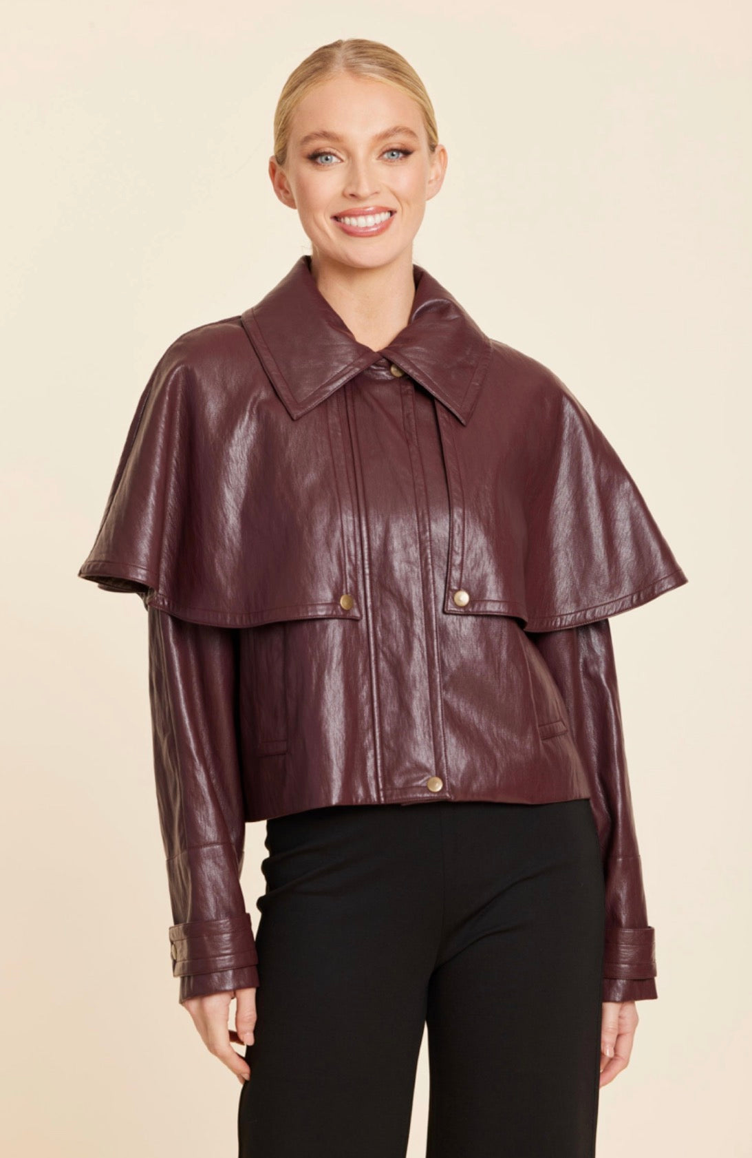 Faux Leather Cape Jacket