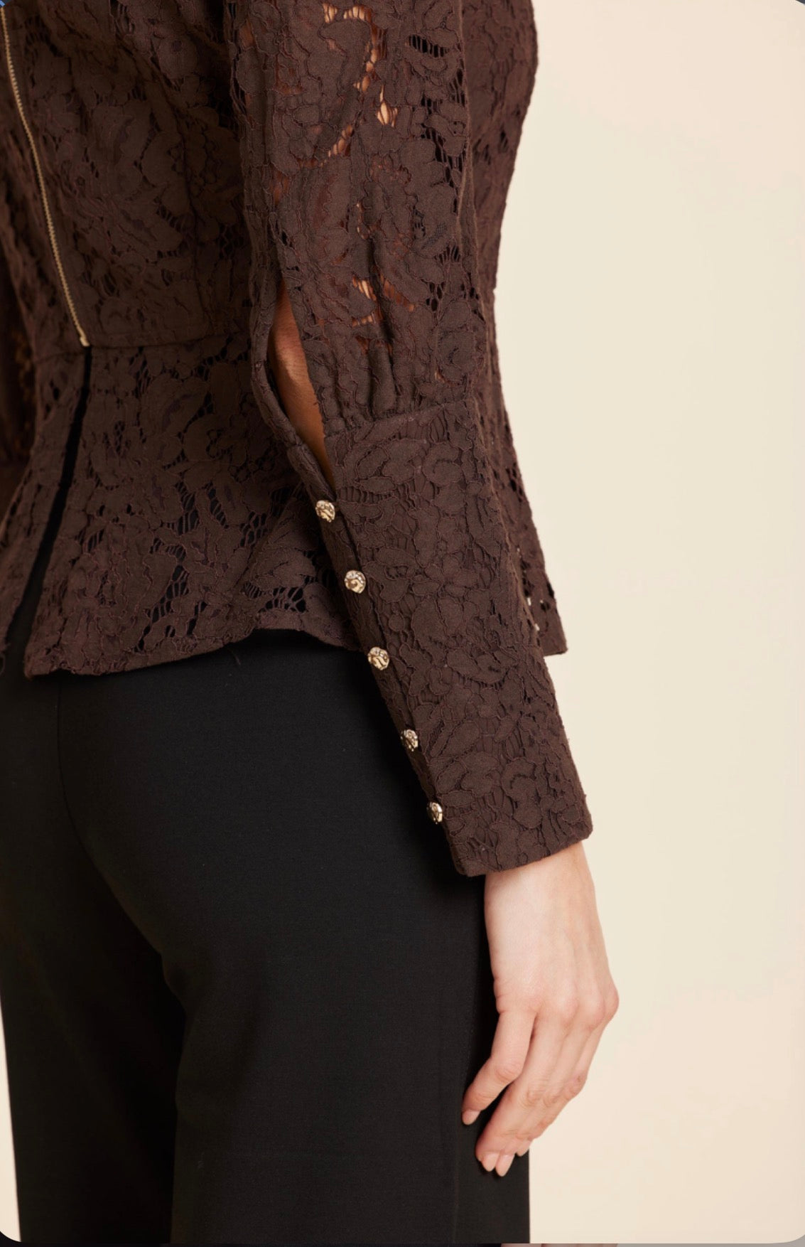 Floral Lace Pearl Button Long Sleeve Peplum Top