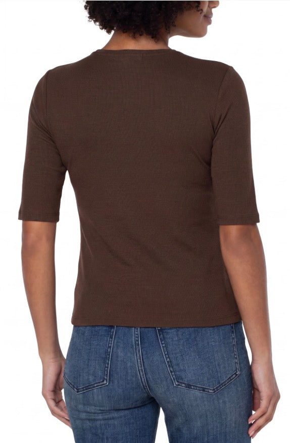 1/2 Sleeve V-Neck Double Layer Knit Top LM8A11K40