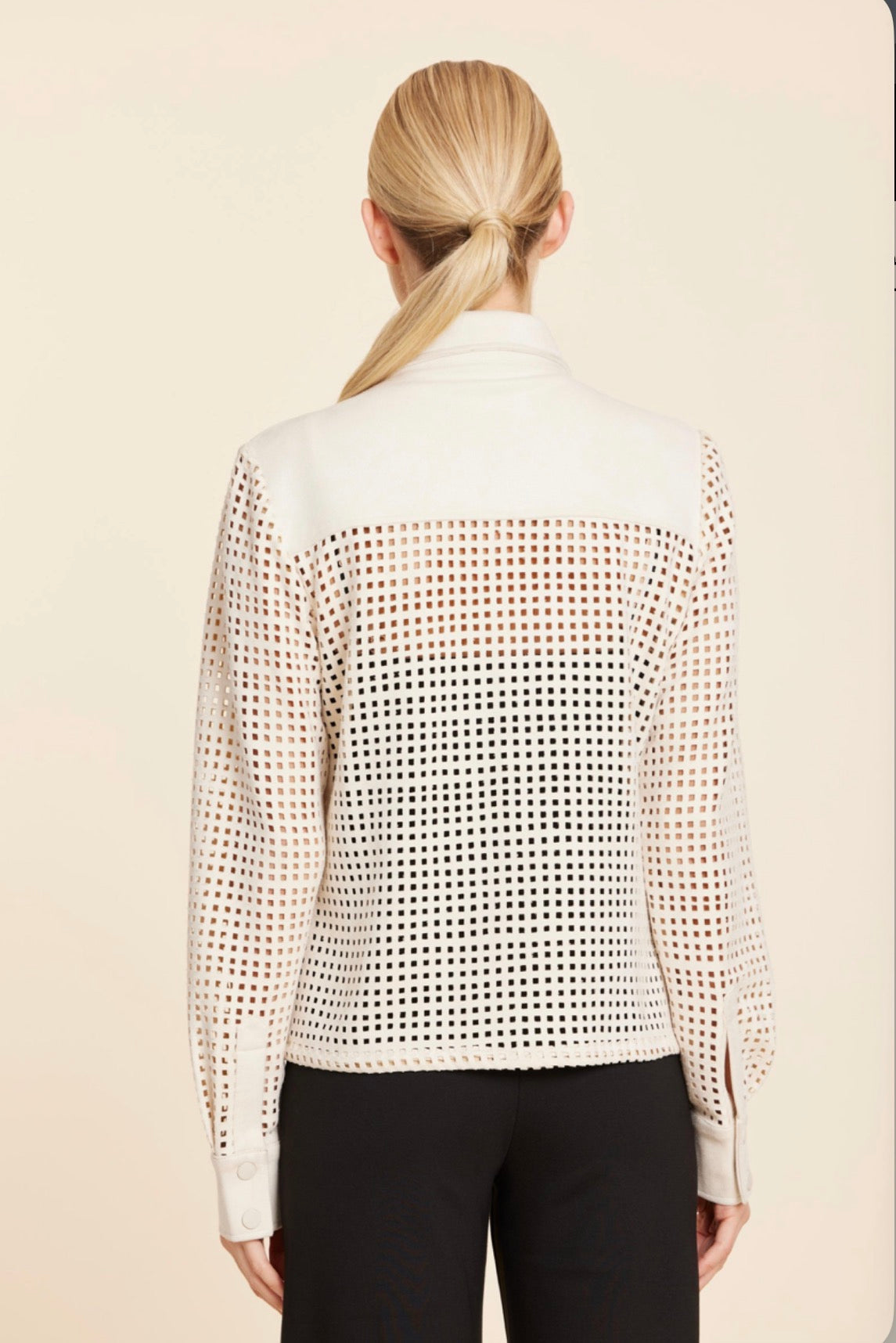 Faux Suede Lattice Cut Out Shirt