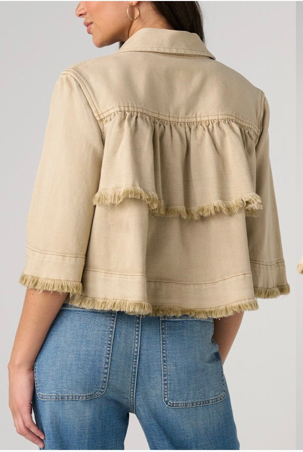 3/4 SleevenFrayed Flounce Jacket LM1D52WA1 Light Khaki