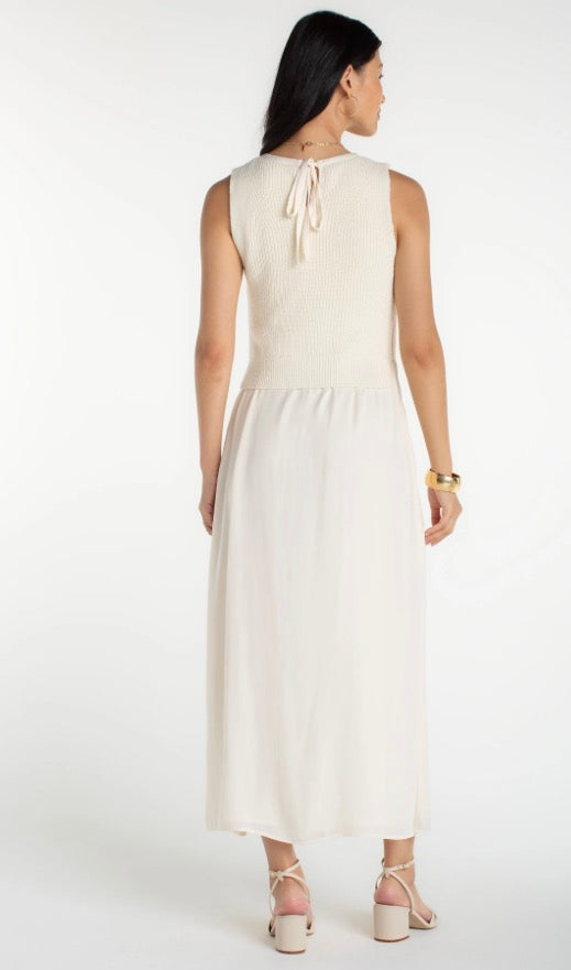 Sleeveless Tie Back Sweater Woven Dress - Urban Shoetique