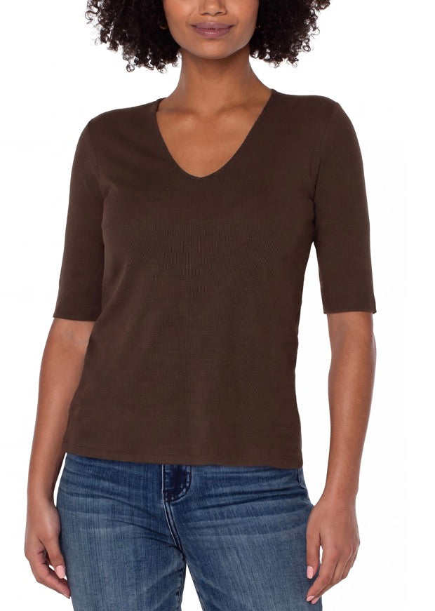 1/2 Sleeve V-Neck Double Layer Knit Top LM8A11K40