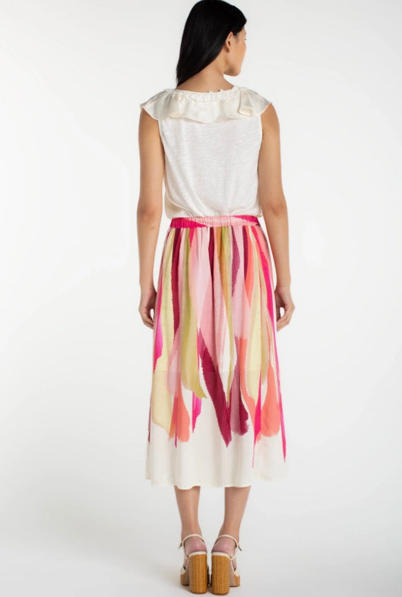 LM6397HE946 Pull On Woven Maxi Skirt in Pink Multi - Urban Shoetique