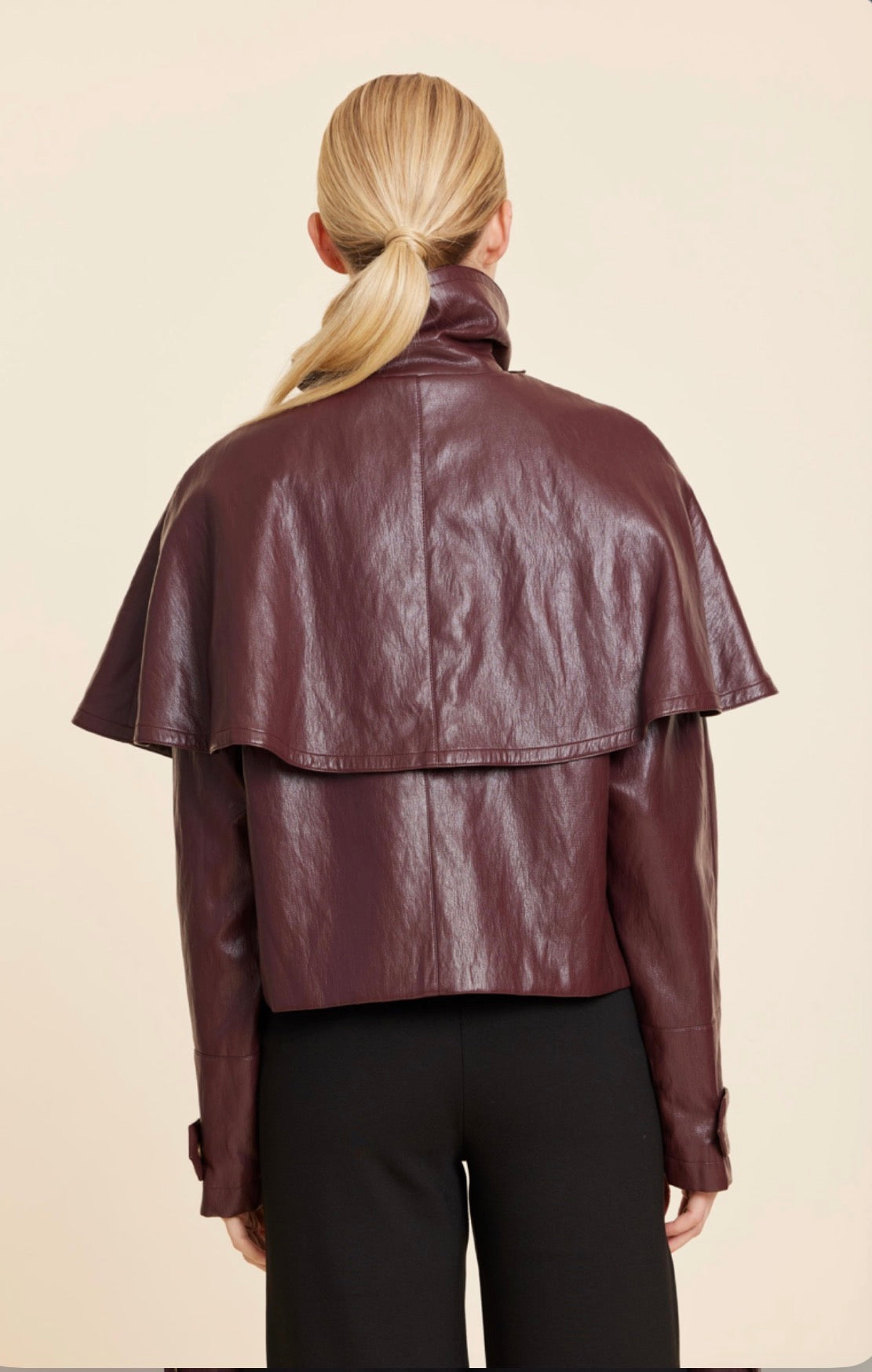 Faux Leather Cape Jacket