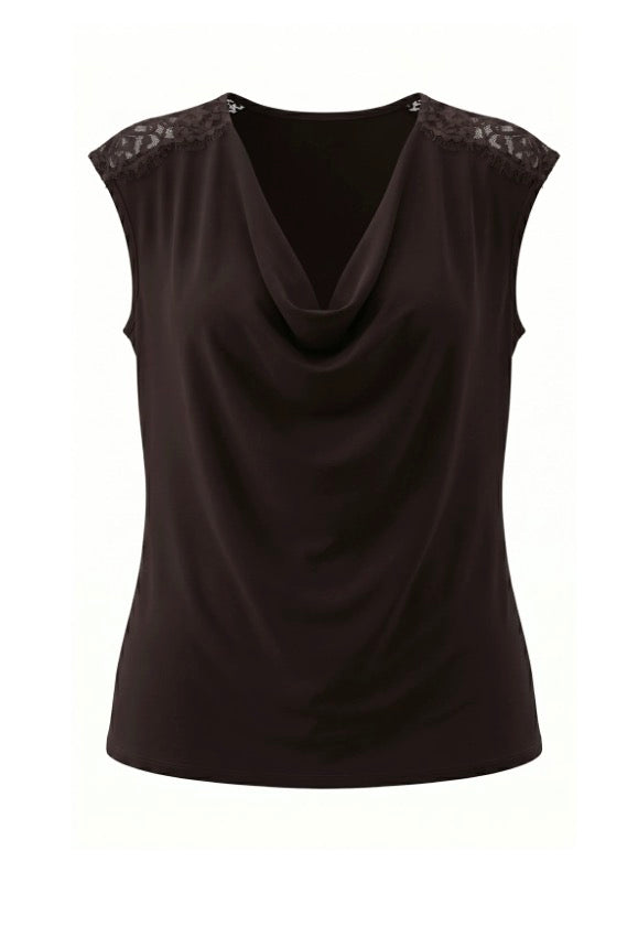 Draped Neck Sleeveless Knit Top w/Lace LM8L78VMK