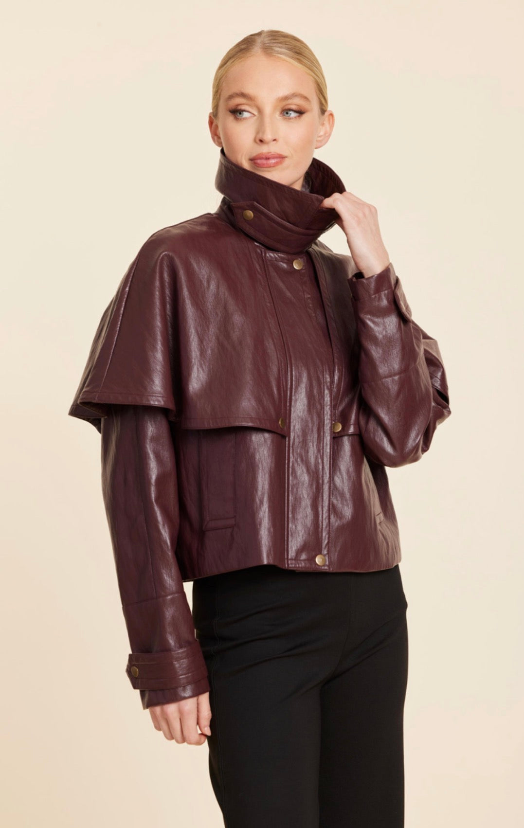 Faux Leather Cape Jacket