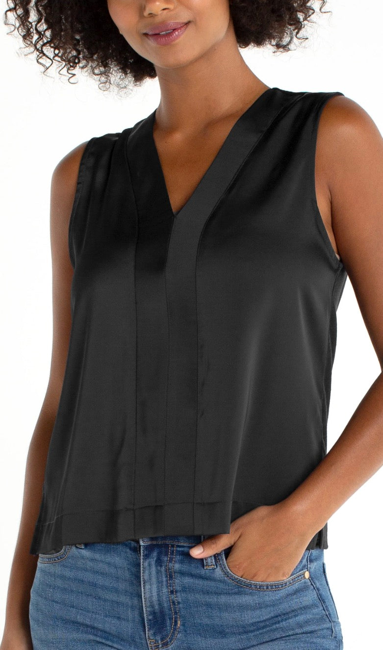 LM8K27PS6 Sleeveless V-neck Woven-to-knit Top - Urban Shoetique