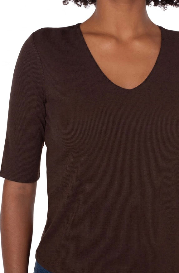 1/2 Sleeve V-Neck Double Layer Knit Top LM8A11K40