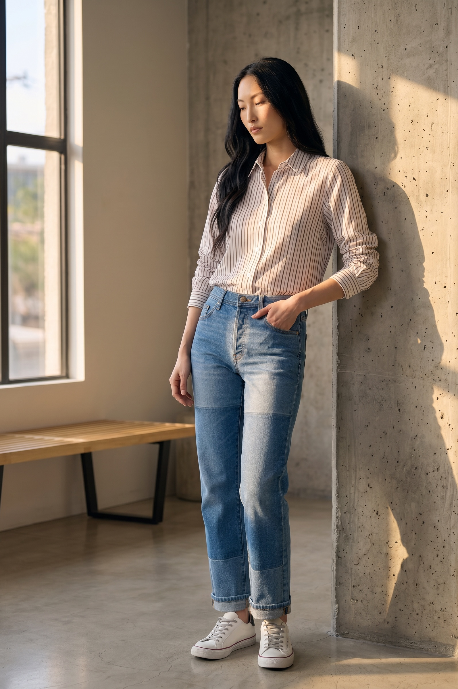 Adjustable Sleeve Button Front Woven Top LM8J54G52