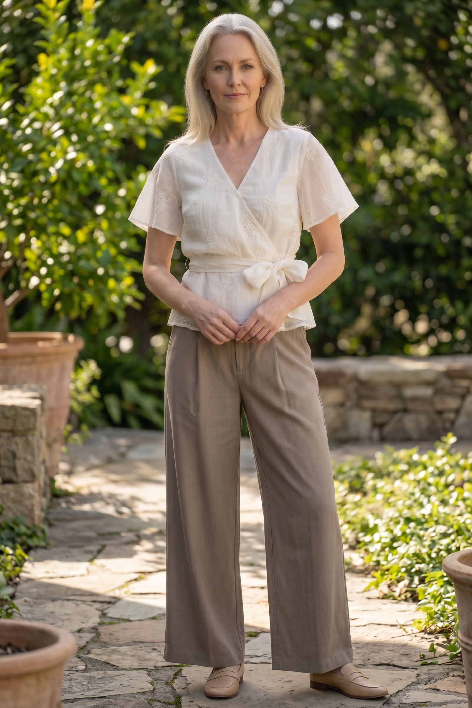 High Rise Wide 30" Leg Trouser LM7B82TKK Khaki Melange