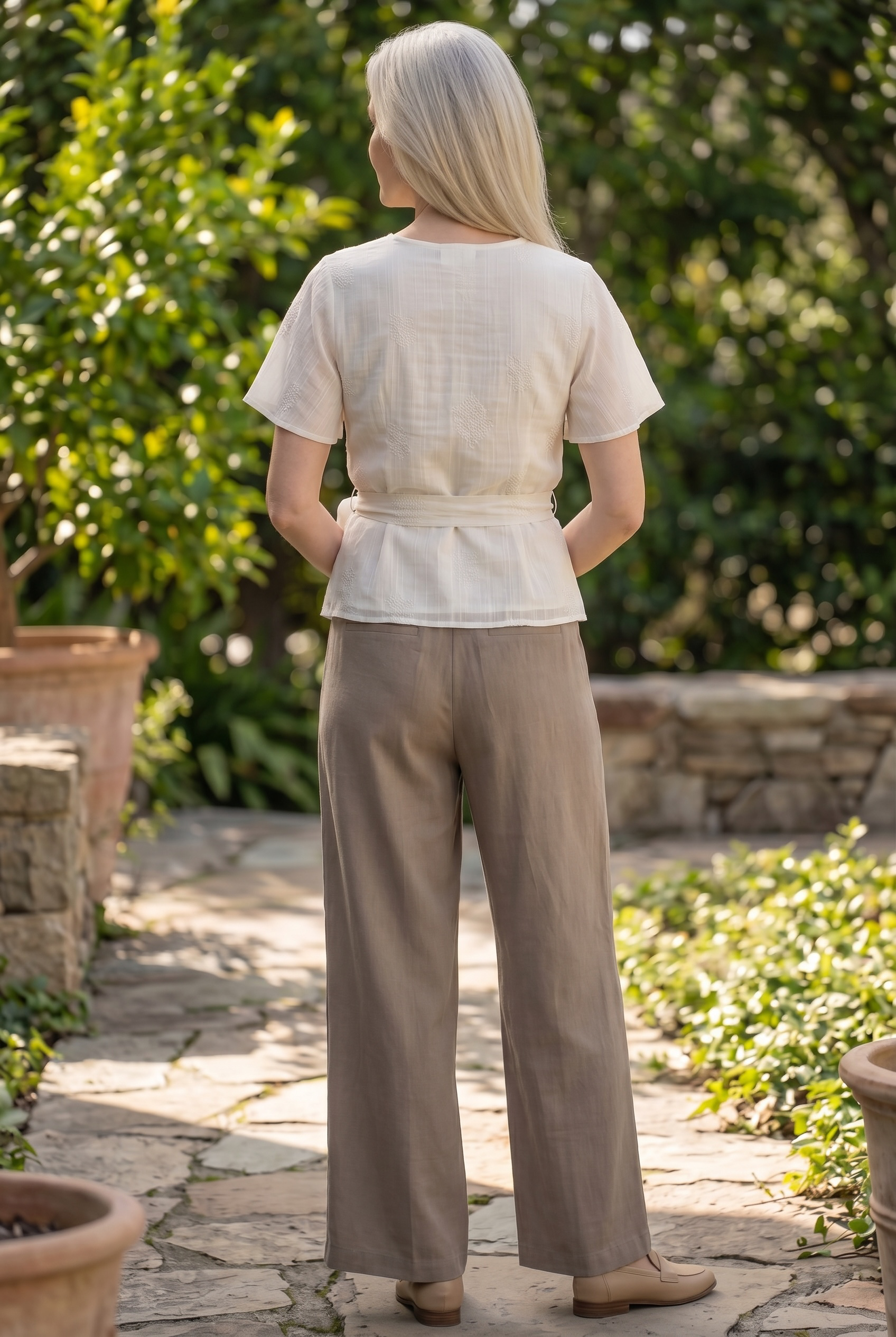 High Rise Wide 30" Leg Trouser LM7B82TKK Khaki Melange