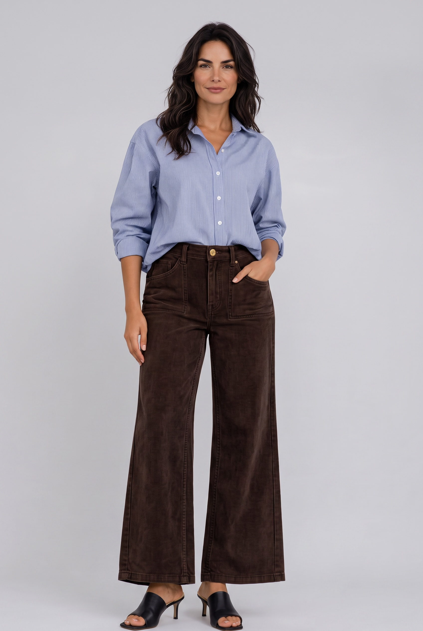 Front Patch Pocket Wide Leg Corduroy w/Gold Button