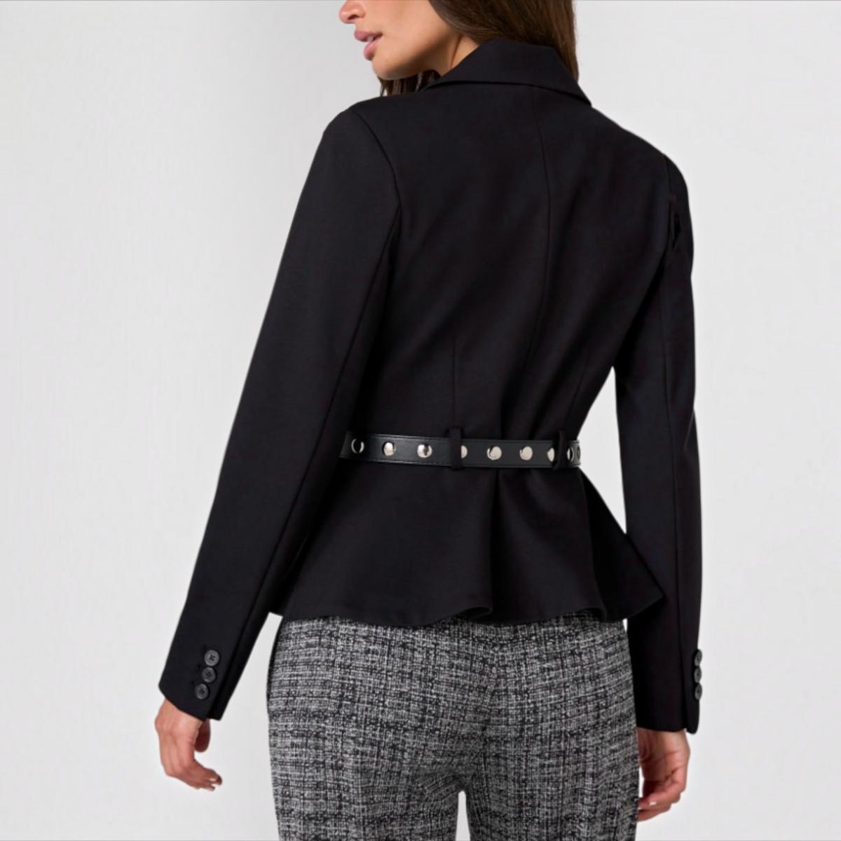 Belted Peplum Blazer LM1D38M42 Black