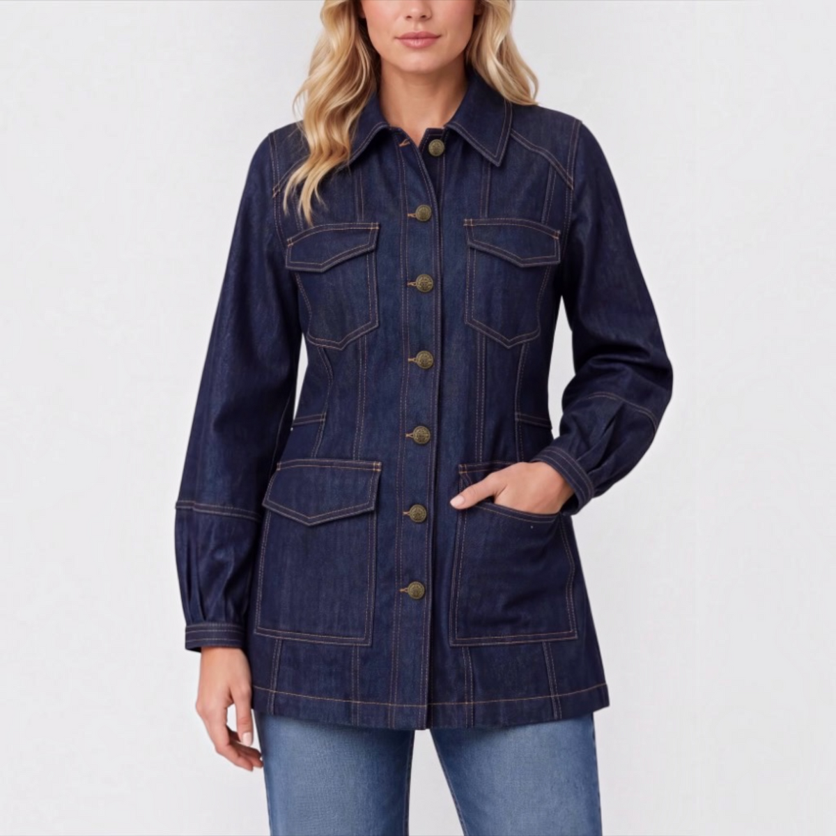 Lantern Sleeve Denim Jacket LM1D62CH4 Edgewater Rinse