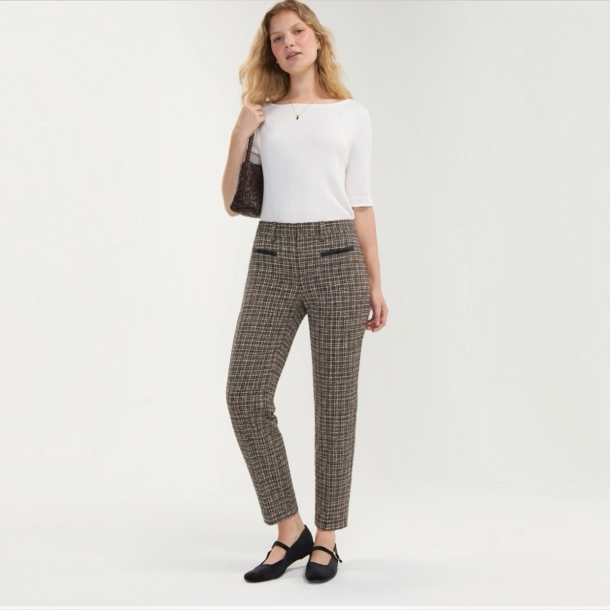 Midrise Trouser w/Faux Leahter Trim 29" LM5723TL77 BLKTN