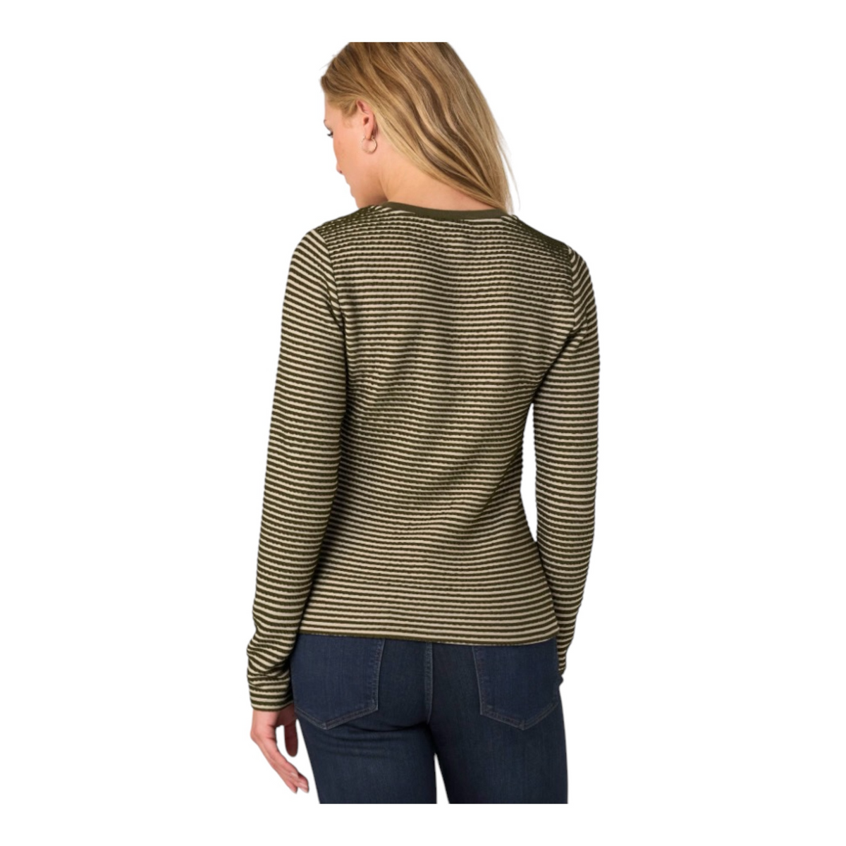 Long Sleeve Knit Henley Top/Sweater Trim LM8M85KB40 Olive Crm Stripe