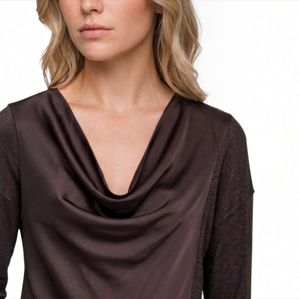 Draped Neck Mixed Media Sweater LM8M14WF20