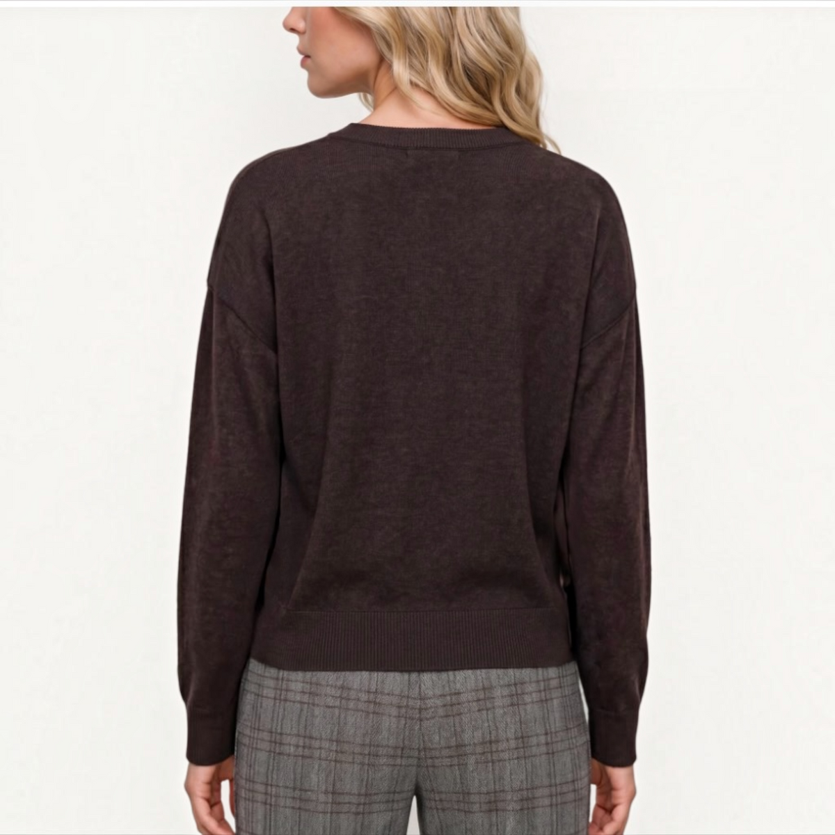 Draped Neck Mixed Media Sweater LM8M14WF20