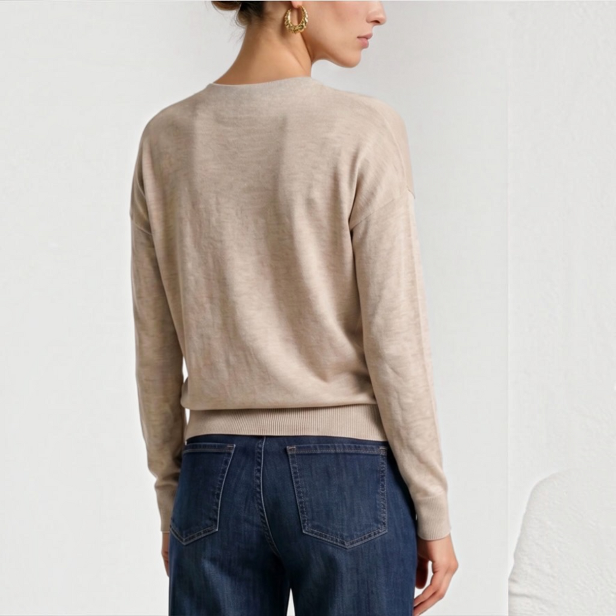 Draped Neck Mixed Media Sweater LM8M14WF20