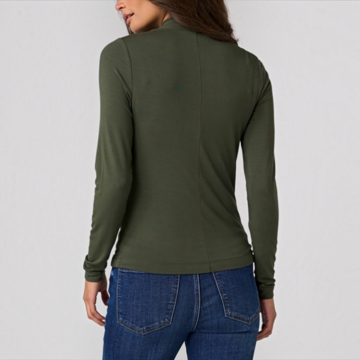 Long Sleeve Wrap Neck Knit Top LM8L49VMK Hunter Green