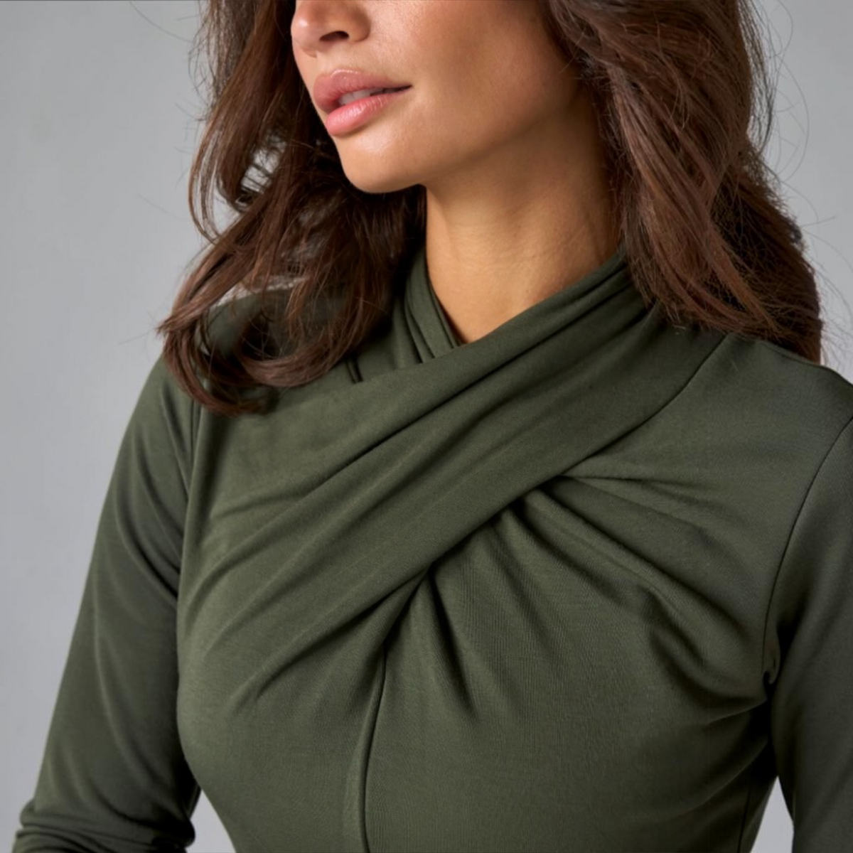 Long Sleeve Wrap Neck Knit Top LM8L49VMK Hunter Green