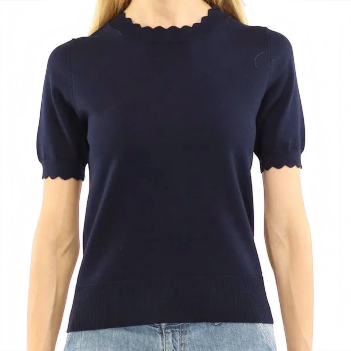 Shot Sleeve Pullover top w/Scalloped Edge Trim