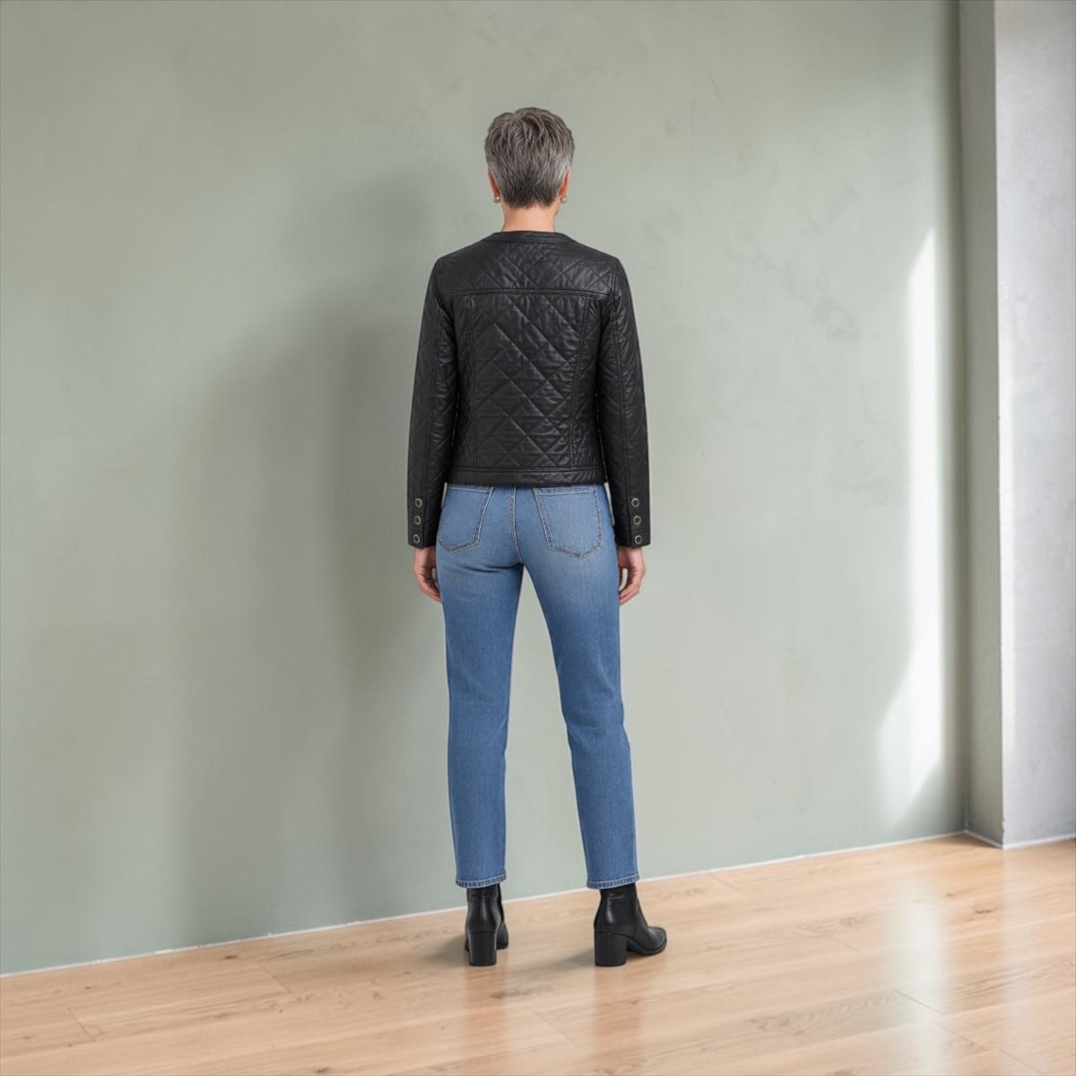 Quilted Collarless Jacket LM1D60BRC
