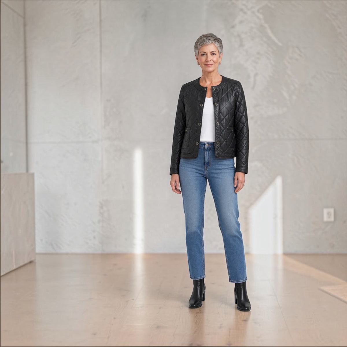 Quilted Collarless Jacket LM1D60BRC