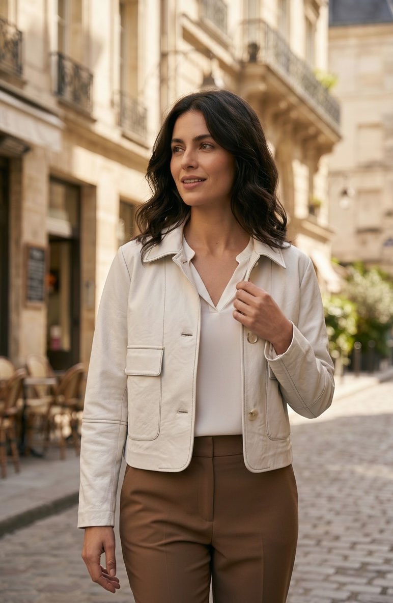 BCJ87A47 Vegan Leather Jacket in Cafe Latte - Urban Shoetique