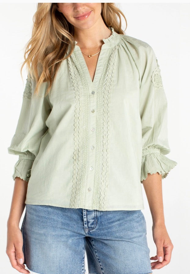 3/4 Sleeve Button Front Woven Top LM8K15EE60E2