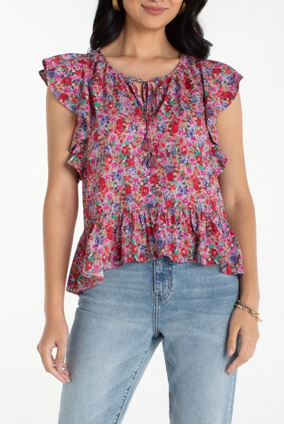 Flutter Sleeve Peplum Woven Top W/ Ties LM8K65PW3P43