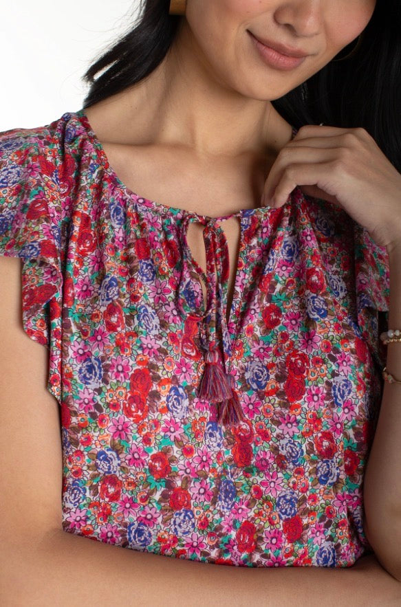 Flutter Sleeve Peplum Woven Top W/ Ties LM8K65PW3P43