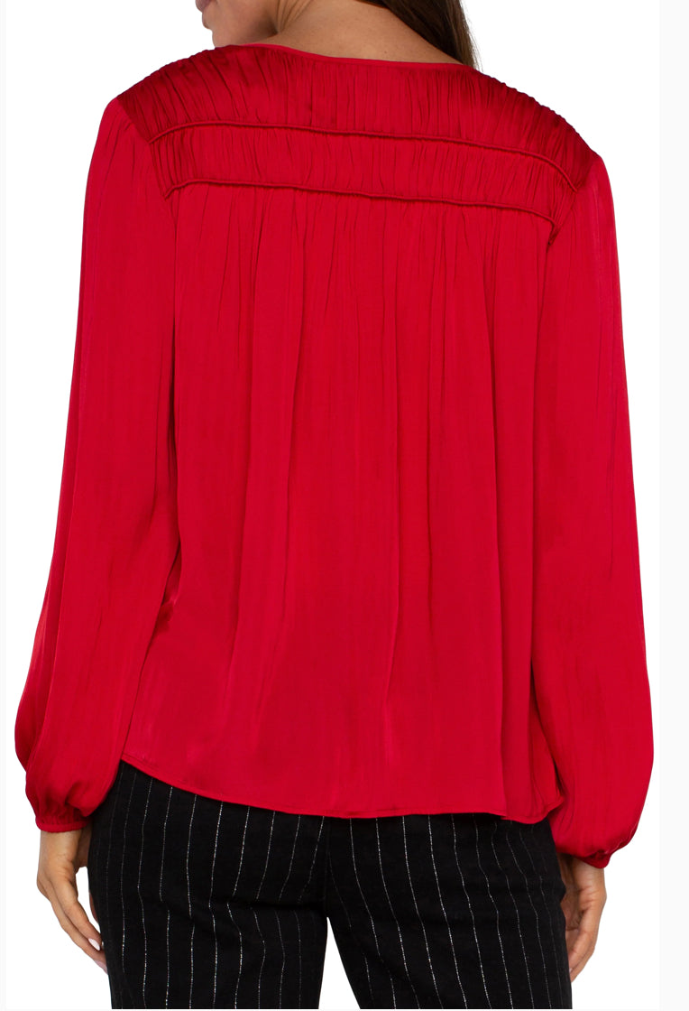 Long Sleeve V-neck Woven Blouse Tango Red - Urban Shoetique