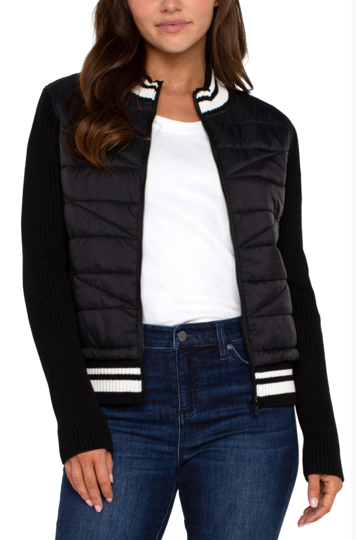 Quilted Fron Full Zip Sweater Black - Urban Shoetique