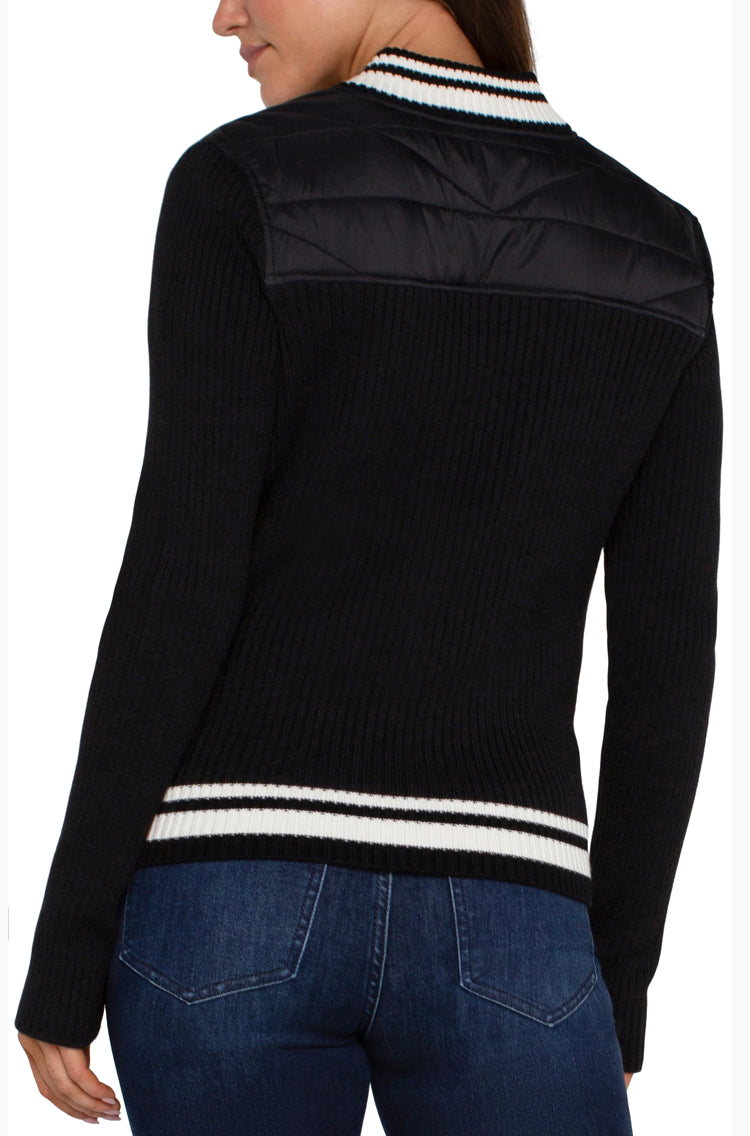 Quilted Fron Full Zip Sweater Black - Urban Shoetique