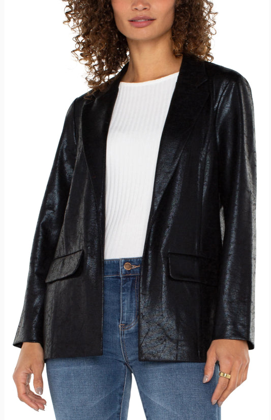 Boyfriend Blazer Crackle Coated Knit Black - Urban Shoetique