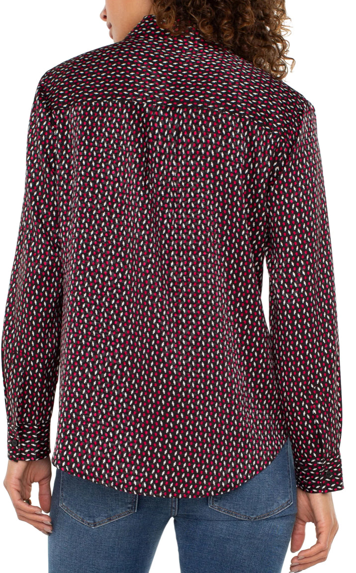 Flap Pocket Button Up Woven Blouse Star Ruby Dot