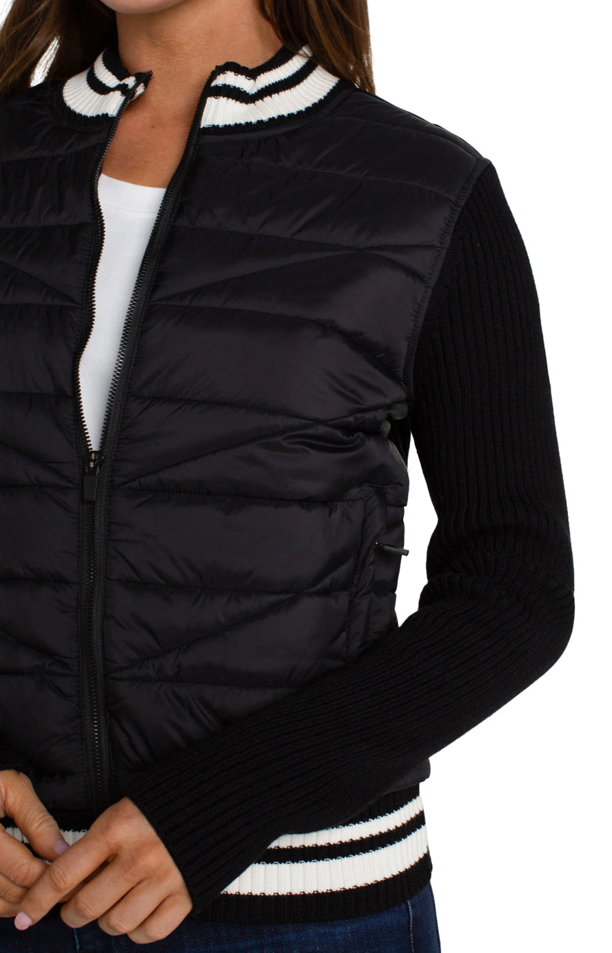 Quilted front Full Zip Sweater LM8D67SW53-S Black